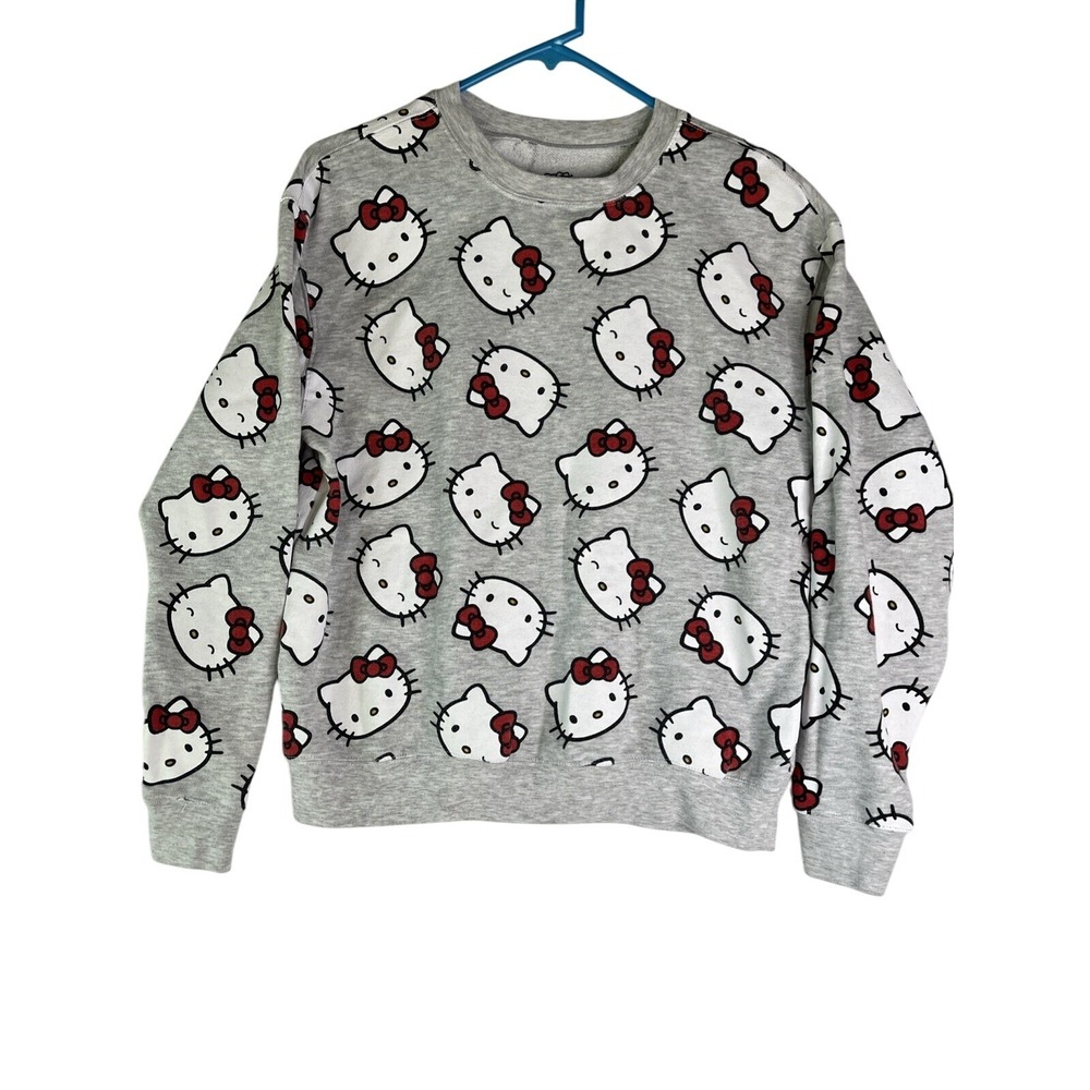 Hello Kitty‎ by Sanrio Pullover Crewneck Sweatshirt Grey All Over Print Casual M